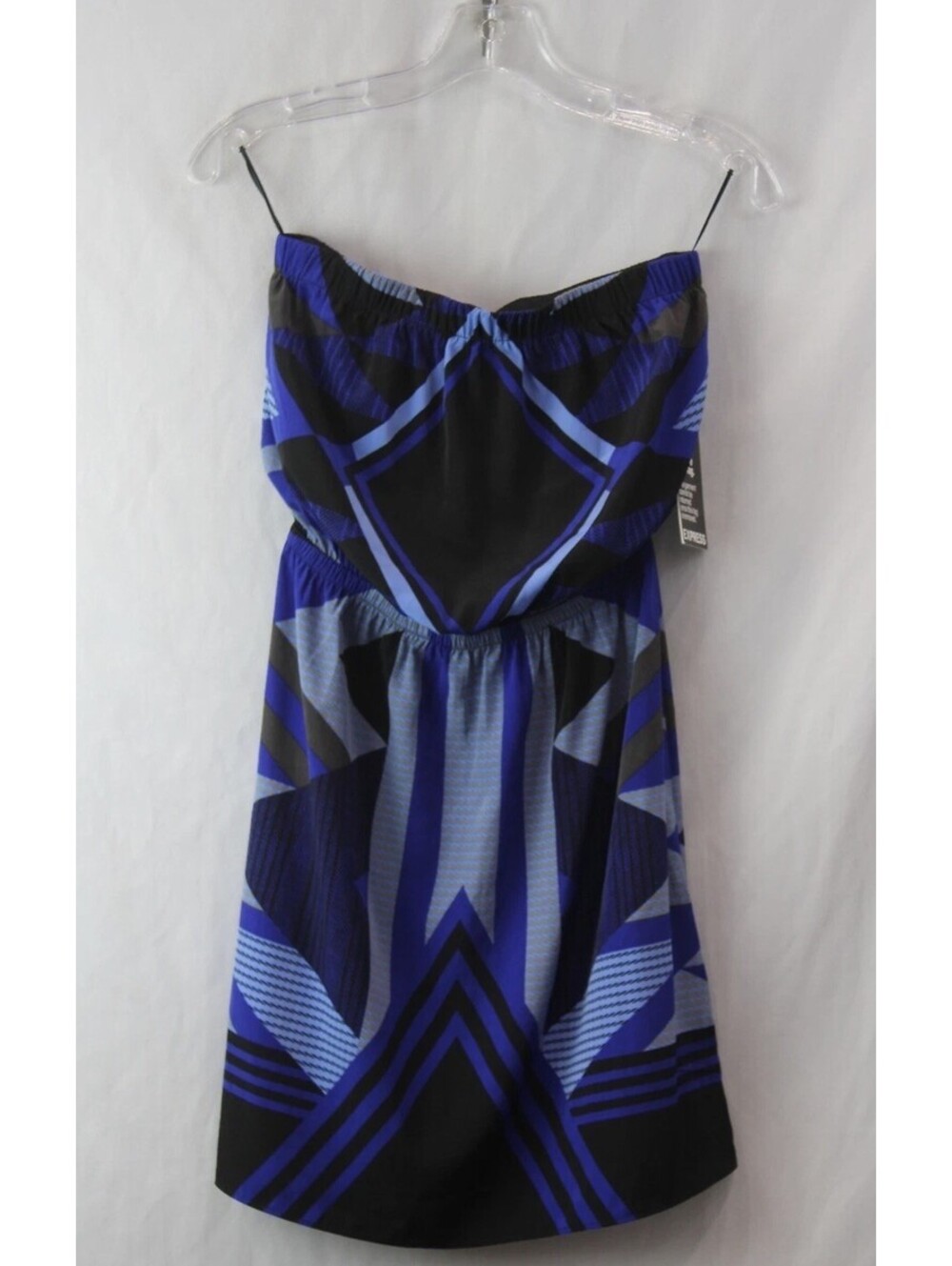 New With Tags Express Womens Blue Geopatterned Strapless Dress SZ XS MSRP $59.90